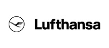 Black Lufthansa logotype with circle winged icon to the left.